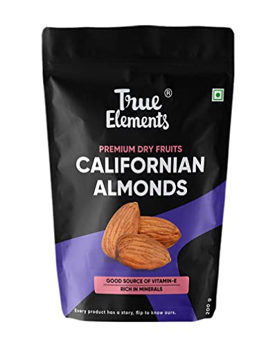 True Elements Californian Almonds 200g - 100% Natural and Clean Dried Almonds | Badam Dryfruits
