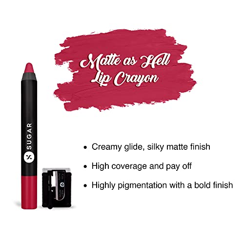 SUGAR Cosmetics Matte As Hell Crayon Lipstick22 Donna Pinciotti (Magenta Pink) Highly pigmented, Creamy Texture, Long lasting Matte Finish