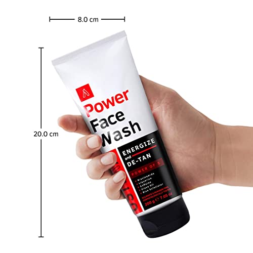 Ustraa Power Face Wash Energize and De-Tan - 200g - Dermatologically Tested, No Sulphates, No Parabens, No Silicone, No Mineral Oil