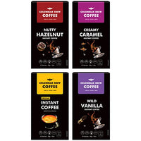 COLOMBIAN BREW COFFEE Hazelnut, Caramel, Vanilla and Pure Instant Coffee Powder, No Sugar Vegan, 4 X 50g