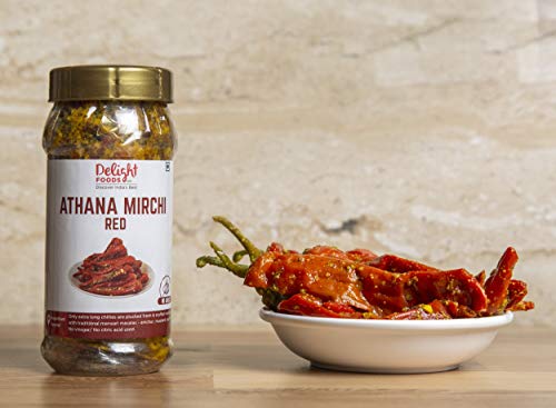 Delight Foods Rajasthani - Athana Mirchi Red 250g Marwari Pickles and Chutney | Pure Mustard Oil Achaar | Stuffed Red Chilly Pickle | No Citric Acid