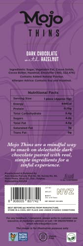 Mojo Bar Thins - 45% Dark Chocolate with Hazelnut (Vegan, Portion Controlled), 100 GM