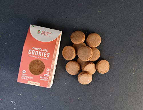 Ancient Roots India Chocolate Cookies - 150g | Biscuits | For Healthy Snacks | Best Paired with Tea & Coffee | No Wheat | No Maida | No Sugar | No Palm Oil |100% Butter & Jaggery Cookies