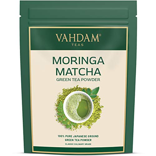 VAHDAM Moringa Matcha Green Tea Powder - POWERFUL SUPERFOODS BLEND (25 Servings) | 100% Certified Japanese Pure Matcha Green Tea for Weight Loss