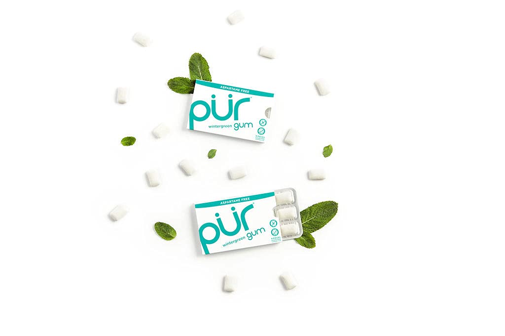 PUR Gum | Sugar Free Chewing Gum | 100% Xylitol | Vegan, Aspartame Free, Gluten Free & Keto Friendly | Natural Wintergreen Flavored Gum, 9 Pieces (Pack of 12)