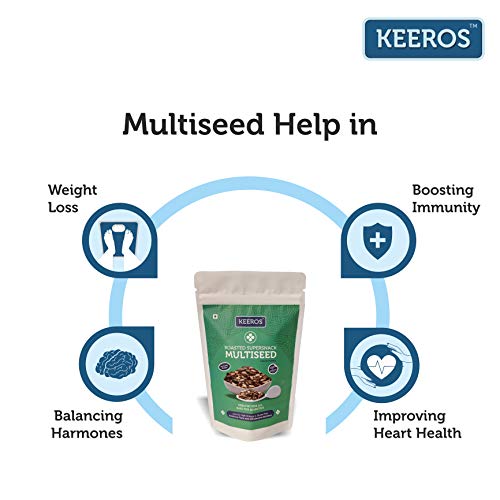 Keeros Multi Seeds Mix, Sugar Free Healthy Snacks for weight loss | Diabetic Snacks | Slightly Sweet & Crunchy Low GI 5 in 1 Trail Mix with Roasted Flax Seeds, Watermelon, Pumpkin Seeds & more |250g
