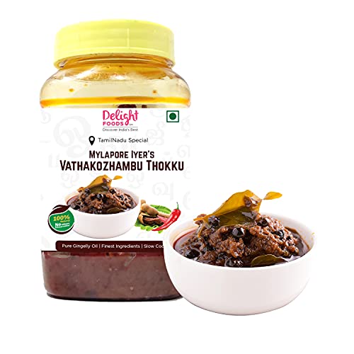 Delight Foods Mylapore Iyer's  Vathakozhambu Thokku 300g - Rice Mix | Homemade Recipe Made with gingelly / Sesame Oil | Tamarind Paste / Vathal Kuzhambu Mix | Tamil Nadu Special | NO PRESERVATIVES
