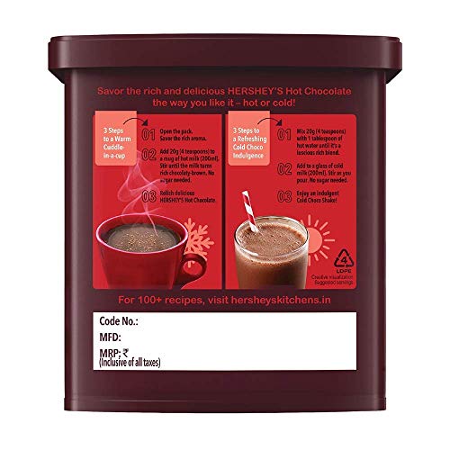 HERSHEY's Hot Chocolate Drink Powder Mix, Brown, Large, 250 g
