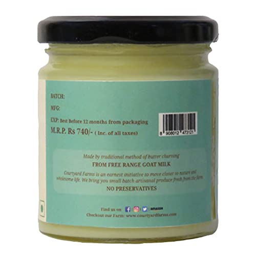 Courtyard Farms Goat Milk Ghee - 100% Natural I Grass Fed I Traditional I 200 Gram Glass Bottle Jar