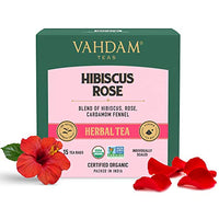 VAHDAM, Hibiscus Rose Herbal Tea- 15 Tea Bags | 100% Natural Ingredients | Calming Hibiscus & Fragrant Rose- Certified Organic | Nourishing, Hydrating, Alleviates Stress, Promotes Better Sleep