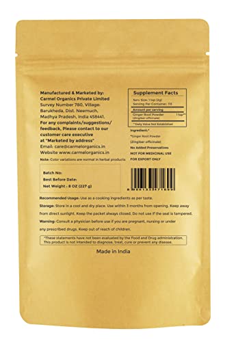 Carmel Organics Ginger Root Powder || 340 Grams||Natural