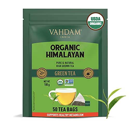 VAHDAM Organic Pure Himalayan Green Tea Bags (50 Green Tea Bags) - USDA Certified Organic Detox Green Tea for Weight Loss (Slim Tea)