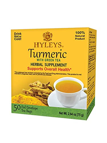 HYLEYS Tea Original Green Tea with Turmeric, 50 Count, 1 Pack