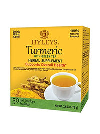 HYLEYS Tea Original Green Tea with Turmeric, 50 Count, 1 Pack