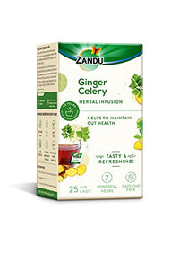 Zandu Ginger Celery Herbal Infusion, a Herbal Tea Enriched with Ayurvedic Ingredients (25 Tea Bags)