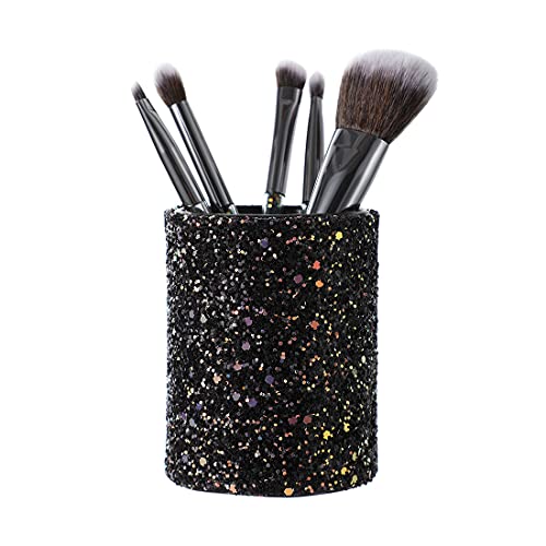 MINISO Makeup Brushes Set with Storage Barrel,Pack of 6, Eyeshadow Blending cosmetics Brush Kit,Black