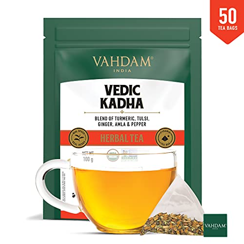 VAHDAM - Organic Ayurvedic Kadha Tea (50 Ayush Kadha Tea Bags) | Herbal Tea for Immunity | Grandma's  Kadha with Tulsi, Amla, Turmeric, Ginger, Black Pepper, Fennel, Cumin and Cloves