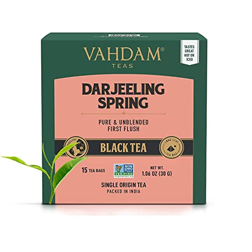 VAHDAM Exotic Darjeeling First Flush Tea Leaves,15 Tea Bag, Long Leaf Pyramid Darjeeling Tea Bags, Aromatic & Flowery, 100% Pure Unblended First Flush Darjeeling Tea