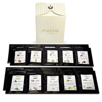 Moksa Assorted Tea Sampler Pack Luxurious Black, Green, Detox, Masala CTC, Peach, Chamomile, Herbal Biodegradable Pyramid Tea Bags Set of 20