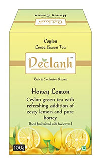 Declanh Ceylon Green Tea Honey Lemon, Loose Leaf 100 Grams | Fresh fruit pieces mixed with tea leaves | Helps in Weight Loss, Stress relief and Improving Metabolism rate | Rich And Exclusive Aroma