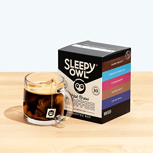 Sleepy Owl Coffee Assorted Hot Brew Bags | 5 Flavours |Hot Brew Coffee |5 Minute Brew - No Equipment Required | 100% Arabica Beans | Set of 10 Bags - Makes 10 Cups
