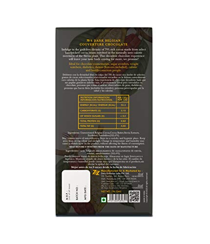 Zevic 70% Belgian Sugar Free Dark Chocolate with Stevia, 96 gm - Pack of 2 VEGAN | KETO FRIENDLY | PLANT SWEETENED| GLUTEN-FREE