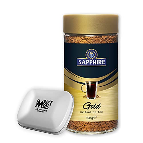 Sapphire Gold Freeze Dried Instant Coffee from Poland (Arabica & Robusta) 100g & Impact Sugar free Mints 14g from Germany (Choose your Flavour)