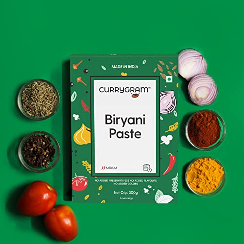 Currygram Biryani Paste | Ready to Cook | No Preservatives & No Artificial Colours or Flavours Added | Medium Spicy Serves 4 | Biryani Paste Pack of -300g