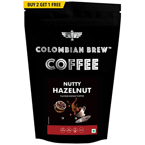 Colombian Brew Hazelnut Instant Coffee Powder, No Sugar Vegan, 100g Buy 2 Get 1 Free