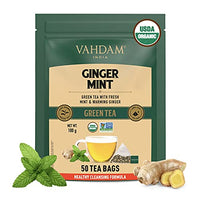 VAHDAM, Organic Ginger Mint Green Tea Bags- 50 Tea Bags | Aids Digestion | Refreshing Detox: with Ginger & Mint, Certified Organic Tea | Antioxidant Rich | Boosts Immunity