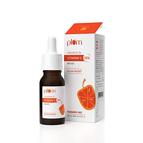 Plum 15% Vitamin C Face Serum with Mandarin for Glowing Skin with Pure Ethyl Ascorbic Acid for Hyperpigmentation & Dull Skin, Fragrance-Free, 20 ml