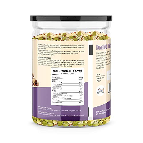 Zucchero Roasted Premium Mixed Seeds, Unsalted, 400G (Sunflower, Pumpkin, Sesame, Flax, Watermelon) - Dry Roasting | Oil-Free| Slow baked Seeds