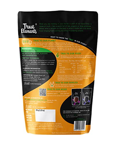 True Elements Pumpkin Seeds 150g - Raw Pumpkin Seeds for Eating | Immunity Booster Seeds | Diet Snacks