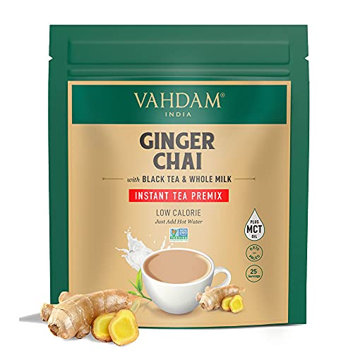 VAHDAM, INSTANT Tea Premix - Ginger (200g) | Real Ingredients - Black Tea & Ginger with Whole Milk Powder | Only 35 Calories Per Serving | 25 Servings