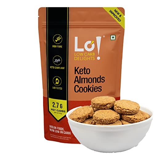 Lo! Low Carb Delights - Almond Keto Cookies (200g) | All New Formulation | Stevia Sweetened | Authentic Flavor and Taste | Zero Added Sugar | 2.7g Net Carb | Keto Snacks for Keto Diet | Low Carb Snack