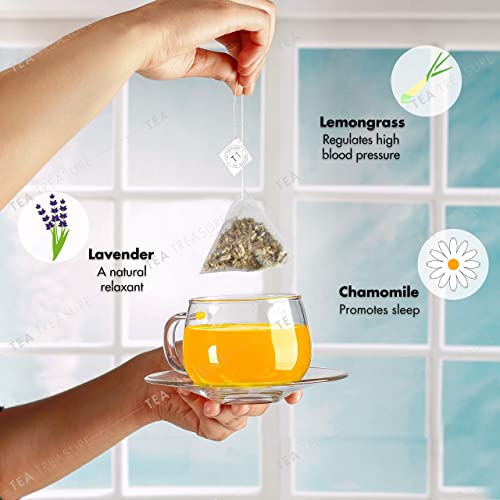 Tea Treasure Sweet Dreams Tea - 10 Pyramid Tea Bags - Blend of Chamomile Flowers, Lavender, Lemongrass & Brahmi leaf |Tea for Good Sleep | Detox Tea | Stress Relief | Calming & Relaxing Tea