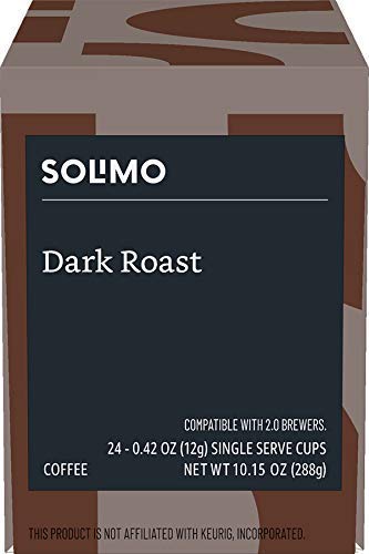 Solimo Coffee Pods, Dark Roast, Compatible with Keurig 2.0 K-Cup Brewers, 24 Count