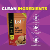 Lo! Low Carb Delights - Almond Keto Cookies (200g) | All New Formulation | Stevia Sweetened | Authentic Flavor and Taste | Zero Added Sugar | 2.7g Net Carb | Keto Snacks for Keto Diet | Low Carb Snack