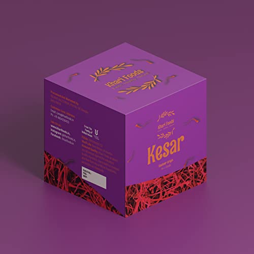 Khari Foods Pure Natural Kashmir Mongra Saffron / Kesar Threads 1g, A+++ Grade / Kumkuma Puvvu / Kungumapoo Original, For Milk, Pregnant Women, Skin