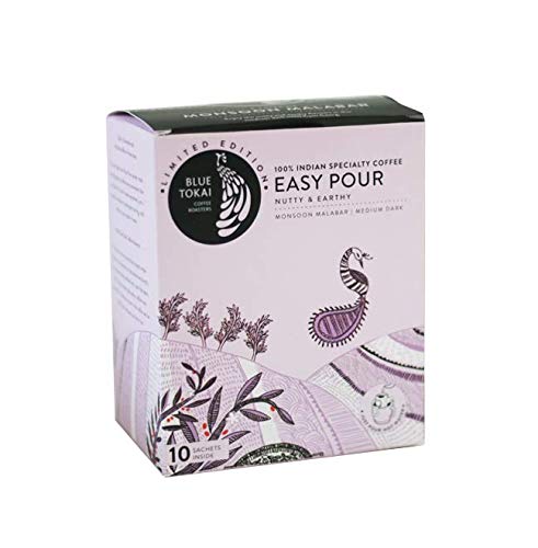Blue Tokai Easy Pour Coffee Brew Bags (Medium Roast) | Monsoon Malabar | Nutty & Earthy | Pack of 10 | 100% Arabica Specialty Coffee | Just pour hot water