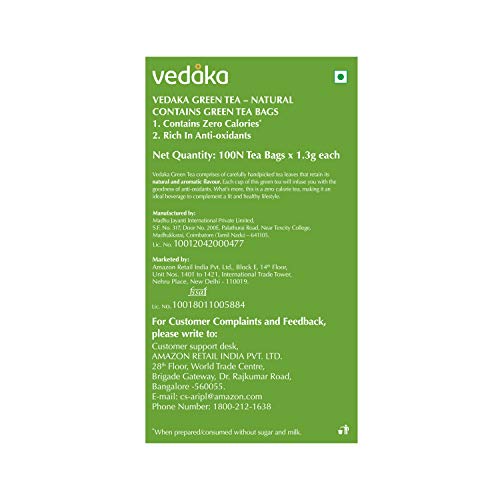 Vedaka Green Tea, Natural, 100 Bags, EACH 1.3G