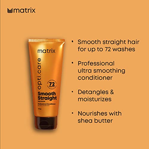 Matrix Opti Care Smooth Straight Professional Conditioner for Ultra Smooth Intensely Moisturized Hair with Shea Butter, Paraben Free, 196g