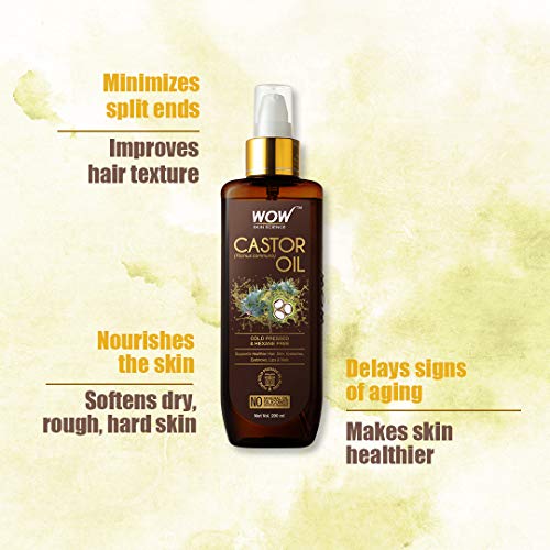 WOW Skin Science 100% Pure Castor Oil - Cold Pressed - For Stronger Hair, Skin & Nails - No Mineral Oil & Silicones, 200 ml