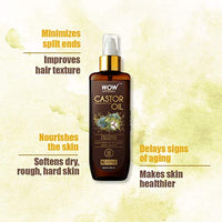 WOW Skin Science 100% Pure Castor Oil - Cold Pressed - For Stronger Hair, Skin & Nails - No Mineral Oil & Silicones, 200 ml