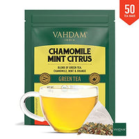 VAHDAM Organic Chamomile Green Tea with Mint & Citrus (50 Tea Bags) - USDA Certified Organic Chamomile Tea for Stress Relief and Good Sleep | 100% Whole Long Leaf, Pyramid Tea Bags