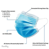 Vandelay 3 Ply Non-Woven Fabric Disposable Surgical Mask - BFE & PFE 99.5% - UV Sterilized - 3 Layer Face Masks (Blue, Without Valve, Pack of 50) for Unisex