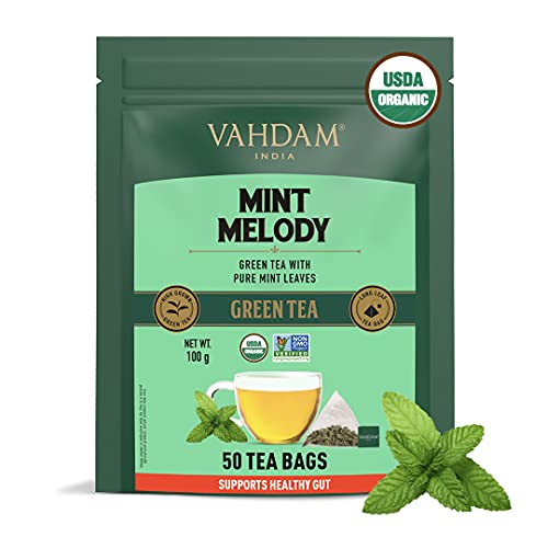 VAHDAM Organic Mint Tea 50 Tea Bags - Spearmint Tea and Peppermint Tea Blend | USDA Certified Organic Mint Green Tea Bags - for Refreshment and Energy All Day Long