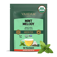 VAHDAM Organic Mint Tea 50 Tea Bags - Spearmint Tea and Peppermint Tea Blend | USDA Certified Organic Mint Green Tea Bags - for Refreshment and Energy All Day Long