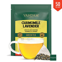 VAHDAM Organic Camomile Green Tea with Imported French Lavender Flowers - 50 Green Tea Bags | USDA Certified Chamomile Tea for Stress Relief and Good Sleep