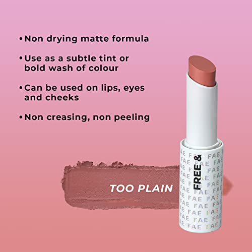 FAE Beauty Pale Pink Nude Buildable Matte Lipstick || Non Drying || Comfortable Hydrating || Matte Lip Tint|| Shea Butter And Castor oil || Multi-Use || for Lips, Eyes and Cheeks || Vegan || (Shade Too Plain)